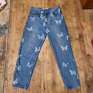 Blue Savvy Butterfly Summer Medium Wash Womens Jeans Denim Pants Size 7/28 y2k